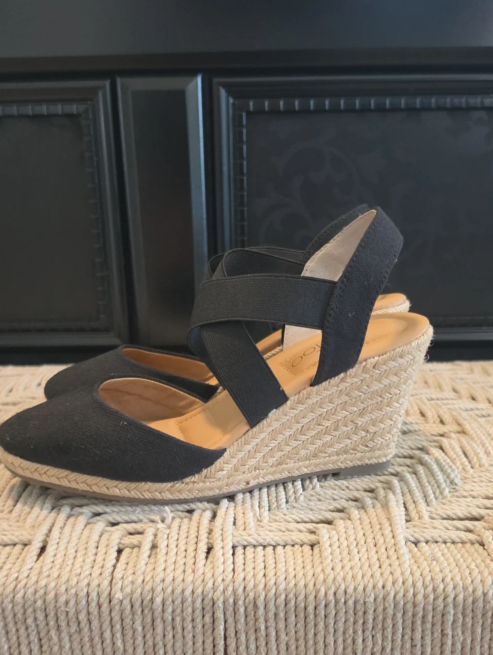 Black Wedge Espadrille Slingback - Women